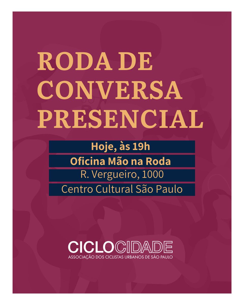 É HOJE! O retorno das nossas Rodas de Conversa ao formato PRESENCIAL será às 19h, na Oficina Mão na Roda - R. Vergueiro, 1000 (no <a href="/ccsp_oficial/">CCSP</a>).

Encontro aberto a todas as pessoas, associadas ou não. Compartilhe o convite e apareça. Te esperamos lá!