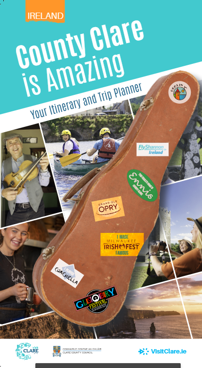 Your Companion Guide to Clare 💛💙
Is your handy 16-page County Clare Trip Planner. 
It provides you with a glimpse of the attractions and activities available in different parts of Clare, serving as a helpful reference in planning your journey, Enjoy, 
visitclare.ie/brochures/