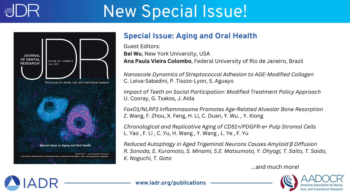 Journal of Dental Research (@jdentres) on Twitter photo The new Special Issue on Aging and Oral Health is available now!
journals.sagepub.com/home/jdr
<a href="/NickJakubovics/">Nick Jakubovics</a> The new Special Issue on Aging and Oral Health is available now!
journals.sagepub.com/home/jdr
<a href="/NickJakubovics/">Nick Jakubovics</a>