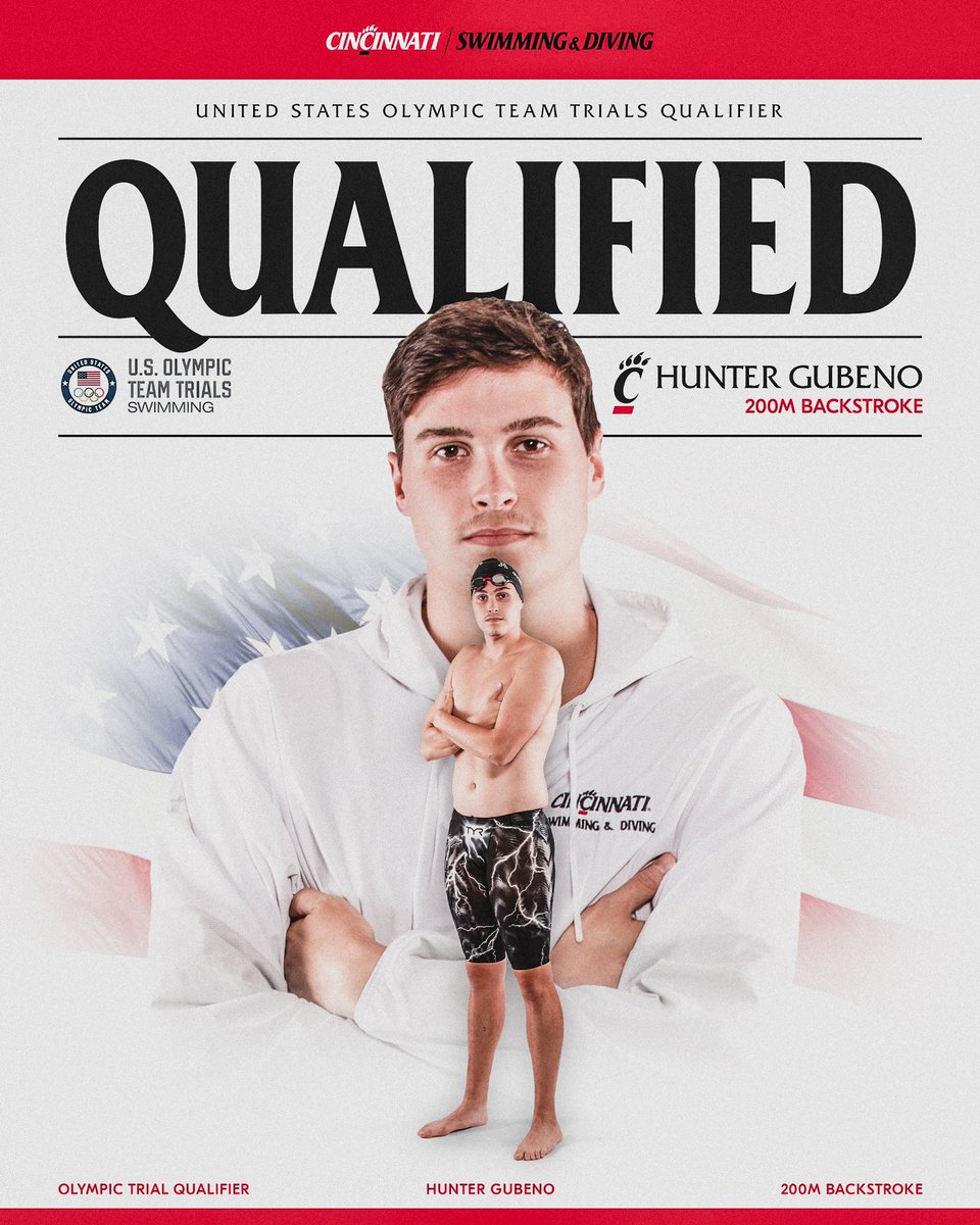 Another strong performance from Hunter Gubeno 💪 

Gubeno swam a 2:00.71 in the men’s 200 backstroke at the Speedo Sectionals, making the cut for the Olympic trials! 

#Bearcats