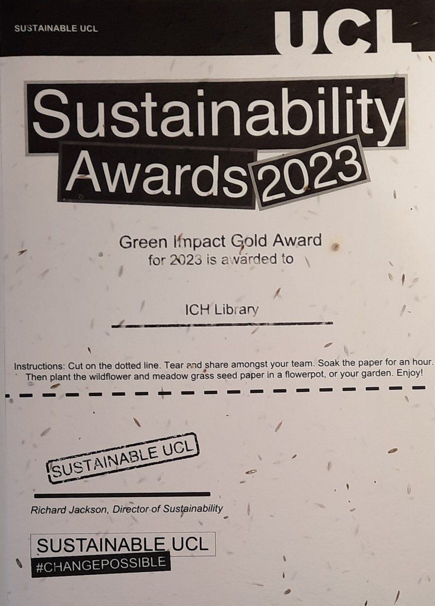 UCLGoshICHlib's tweet photo. We are pleased to announce that we achieved a Gold Green Impact award for environmental sustainability. Picture left to right: Sui Jing Ly (Library Assistant & Green Champion); Grazia Manzotti (Librarian & Green Champion); Kit Snape, Library Assistant.
#CHANGEPOSSIBLE https://t.co/NwHklpU2x5