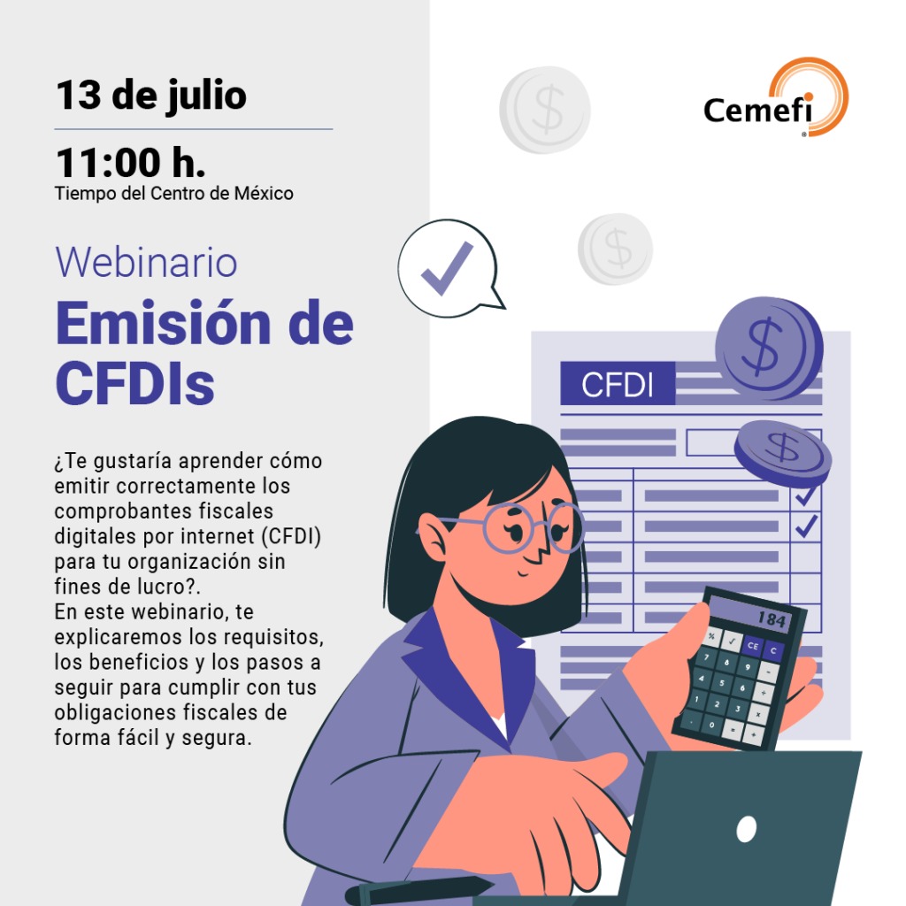 Cemefi's tweet photo. 💻 #Hoy Aprende a emitir correctamente los comprobantes fiscales digitales por internet para tu organización sin fines de lucro, en nuestro #Webinario. Emisión de #CFDIs para #OSC.
🗓️ #13DeJulio | ⏰ 11:00h
💻 Regístrate: https://t.co/1i5mQ6rRpP https://t.co/xmWOXPZ5Iw
