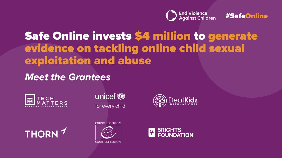 Meet the winners! 

📢 #SafeOnline invests $4M to tackle online child sexual exploitation, generating vital evidence for effective solutions.

Join the fight!
bit.ly/SafeOnline_inv…
#SafeOnlineNow #OnlineSafety