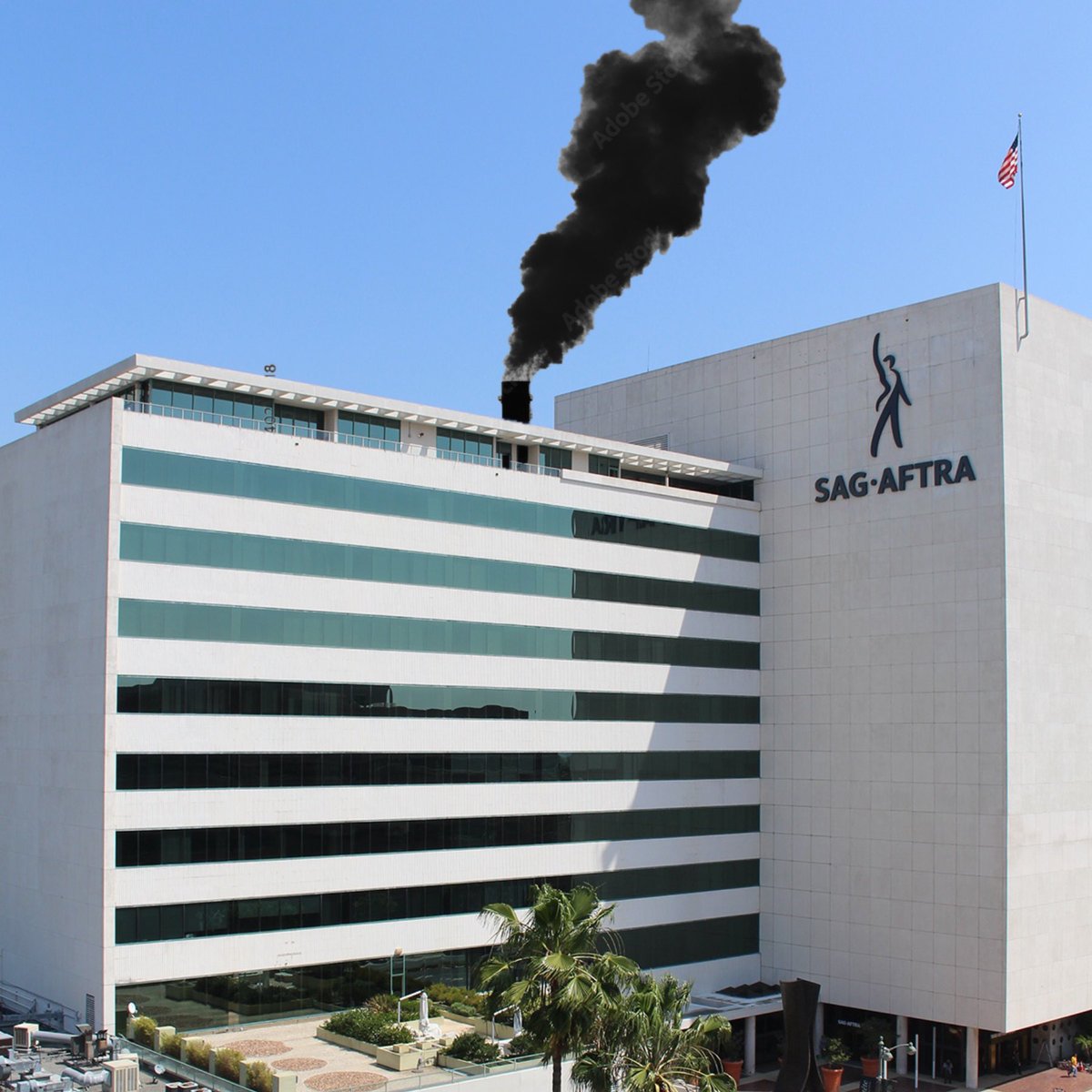 americanamemes's tweet photo. BREAKING: Black Smoke was just released from the SAG-AFTRA Building in Los Angeles to signify a deal was not reached! The actors are striking! https://t.co/gNEaEndow8
