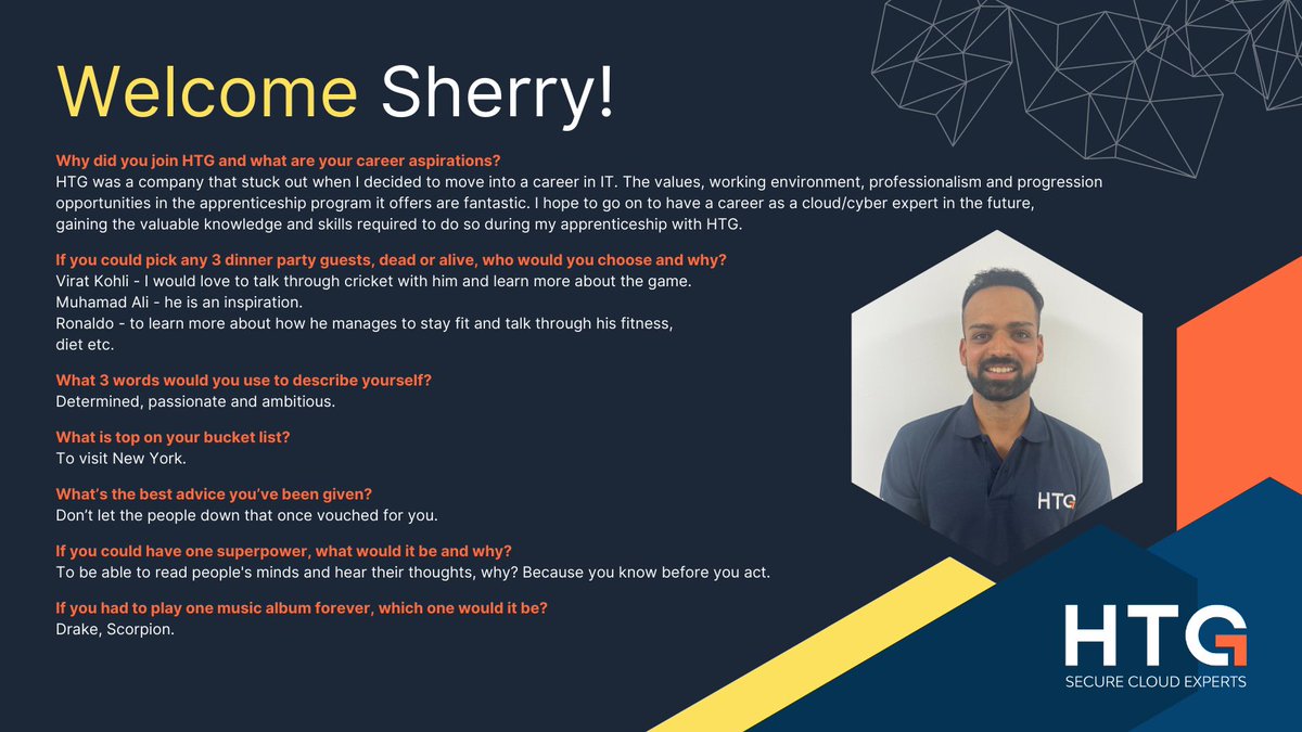 HTGUK's tweet image. HTG would like to welcome Sherry Awan to the team!

Sherry has joined us as a #TechnicalSupportEngineer Apprentice, and will help us to support our customers as well as train alongside our technical team.

Find out more and join us in welcoming him to HTG🎉

#TSE #BusinessGrowth