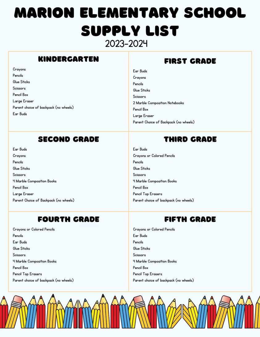 MES School Supply List 2023 - 2024