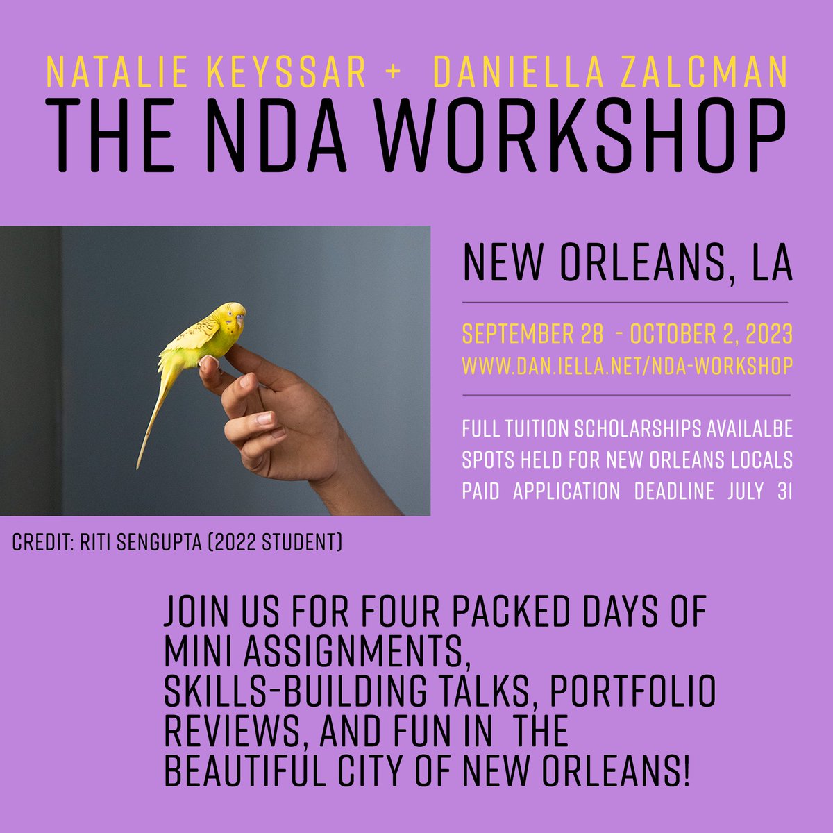 Just a couple weeks left to apply to join @nataliekeyssar's and my first ever in person workshop in New Orleans this fall! We already have some incredible opportunities lined up and can't wait to see you there. 🎉 dan.iella.net/nda-workshop