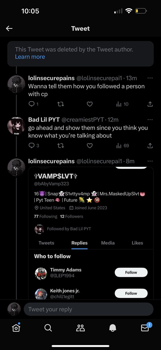 tocatchapred's tweet image. This girl is a predator who followed a 16 year old who post cp and she is grown they are @creamiestPYT