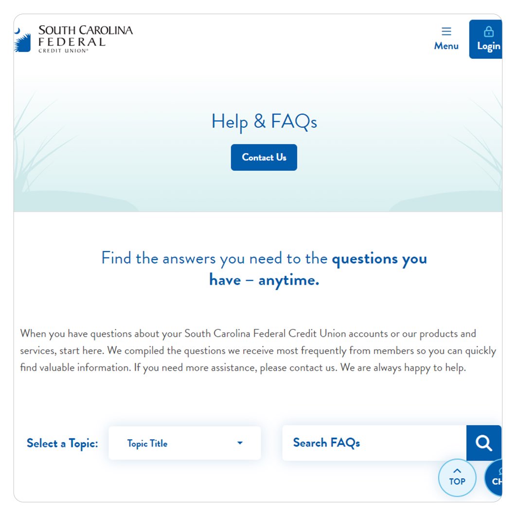 SCFederalCU's tweet image. Our new website is coming soon!
The new FAQ section will help you find answers to your questions about products &amp;amp; services and using your account. We compiled the questions we receive most often so you can quickly get the answers you need.
Learn more at scfederal.org/NewWebsite