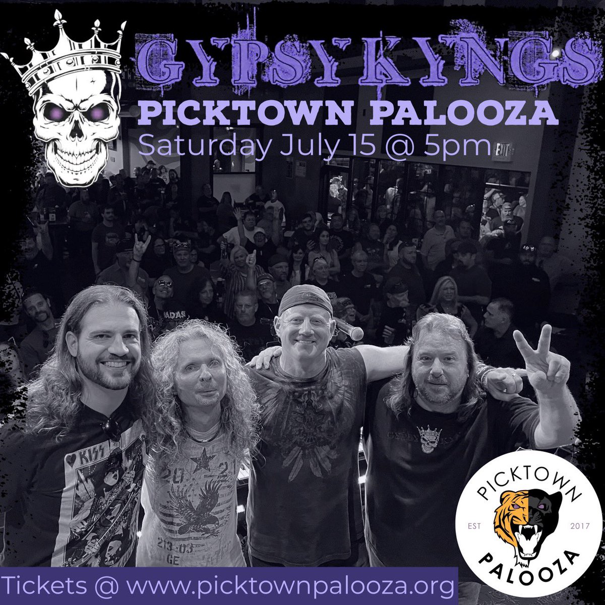 This Saturday, July 15th don’t miss <a href="/gypsykyngsband/">Gypsy Kyngs</a> at @picktownpalooza_ rocking the QFM96: WLVQ-FM 96.3 stage opening for Lynch Mob and @officialjackyl! Gates open at 2:00pm! Music starts at 5:00pm. Visit picktownpalooza.org to purchases single or 3 day passes!