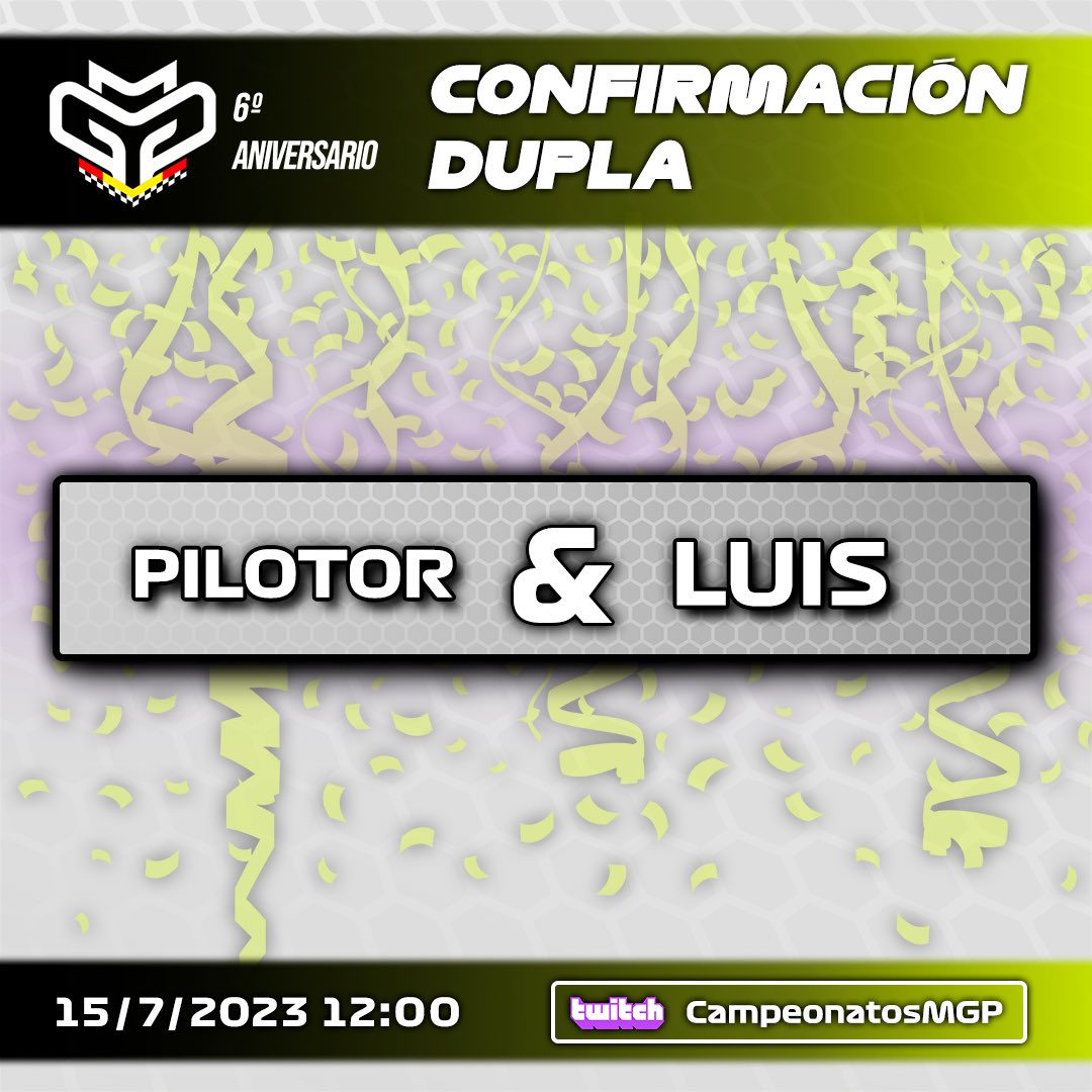🫂✅ ¡TERCERA DUPLA!

🆕 Dos pilotos casi recién llegados al campeonato que sin duda han sido dos de los rivales a batir estos últimos años.

🔥 Suman 5 títulos mundiales. <a href="/elpilotor13/">Elpilotor13</a> (2) y <a href="/Leeaks__/">LUiS</a> (3) compartirán equipo el próximo sábado.