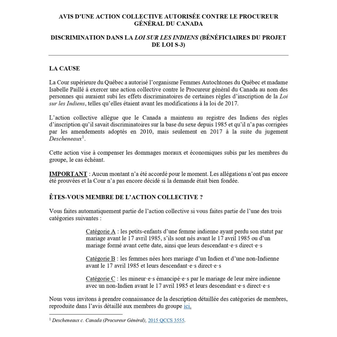 FAQQNW's tweet image. AVIS PUBLIC : La Cour supérieure du Québec a autorisé l'action collective FAQ-Paillé. Pour plus d'informations, visitez notre site web:
faq-qnw.org/action-collect…
