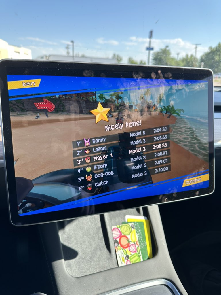 _J16R's tweet photo. @elonmusk please purchase EA Sports, release a gaming controller (i.e., Luna), and let me play Fifa from the car🙏🏽

Until then, Beach Buggy Racing will have to do. https://t.co/GR7sUm5D3d