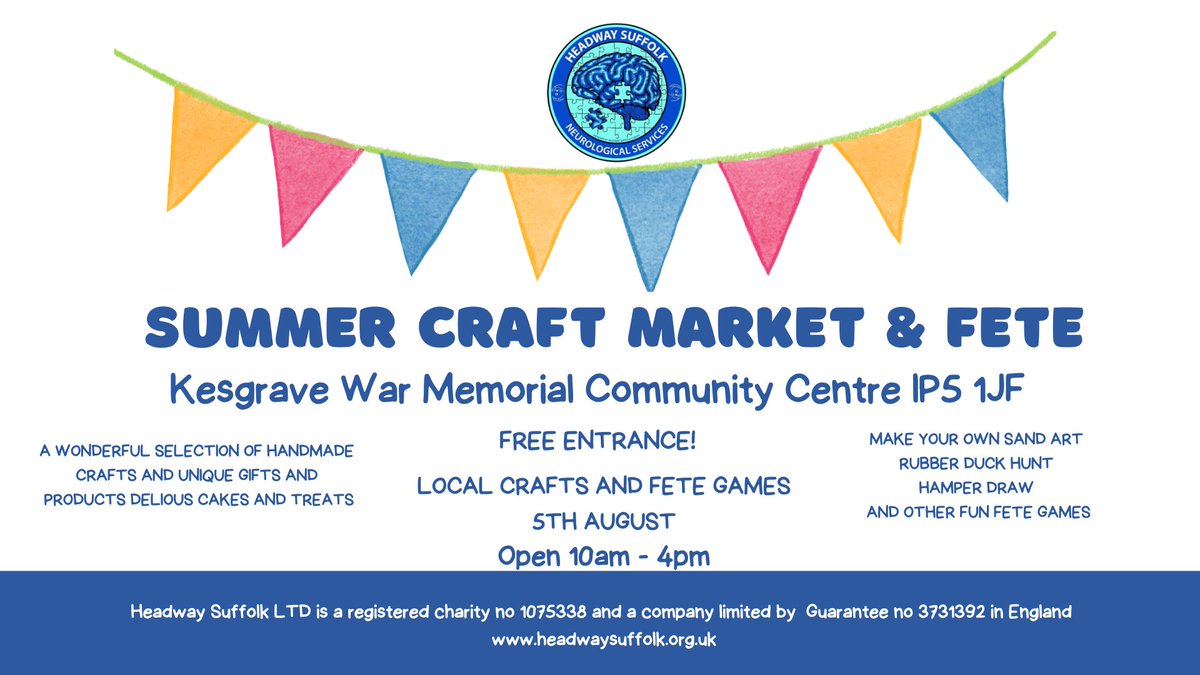 Join us for our Summer Craft Market &amp; Fete!

📅 Saturday 5 August
⏲️ 10am - 4pm
📍 <a href="/KWMCCKesComm/">Kesgrave Community and Conference Centre (KWMCC)</a>

▪️  Free entrance
▪️  Local craft &amp; games
▪️ Make Your Own Sand Art
▪️ Rubber Duck Hunt
▪️ Hamper Draw
▪️ Other Craft Games
▪️ Handmade Crafts, Gifts &amp; Products
▪️ Cakes &amp; Treats