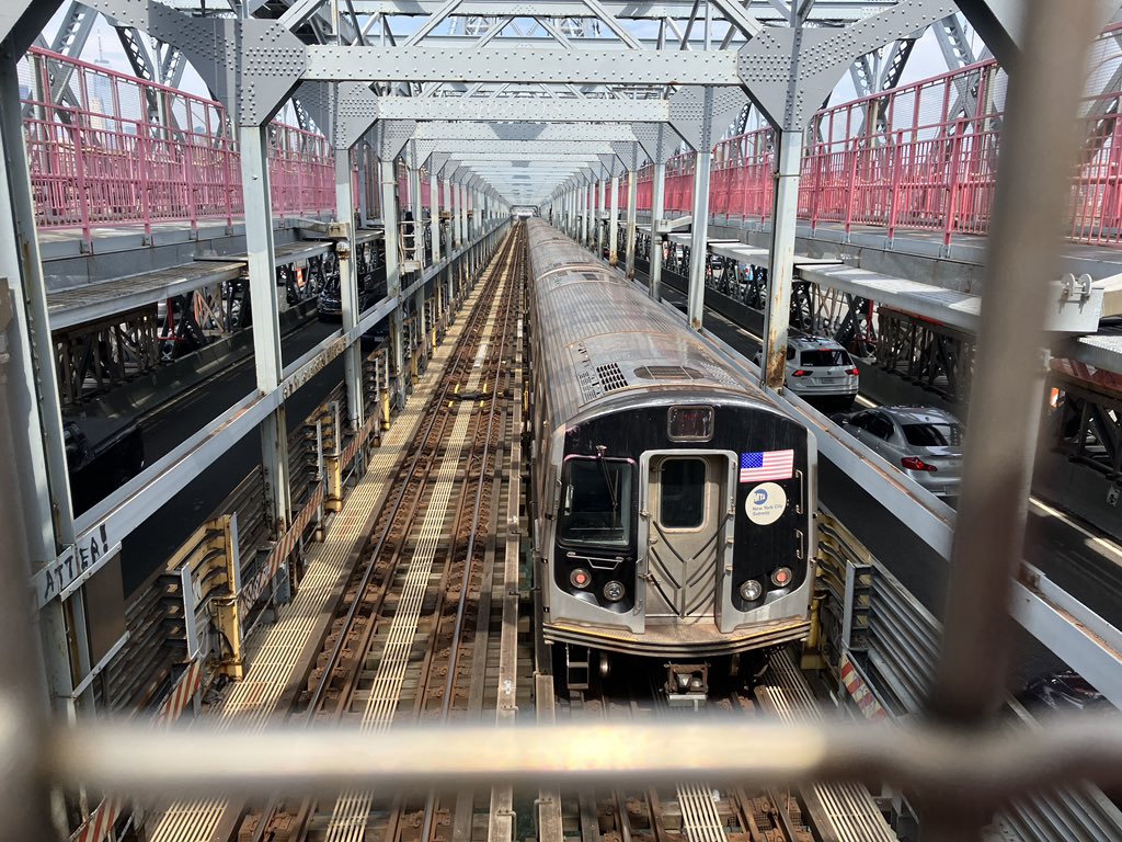 On the Williamsburg Bridge, you can walk over the J train, which is next to the cars, that is over the river and I bloody ❤️ New York.