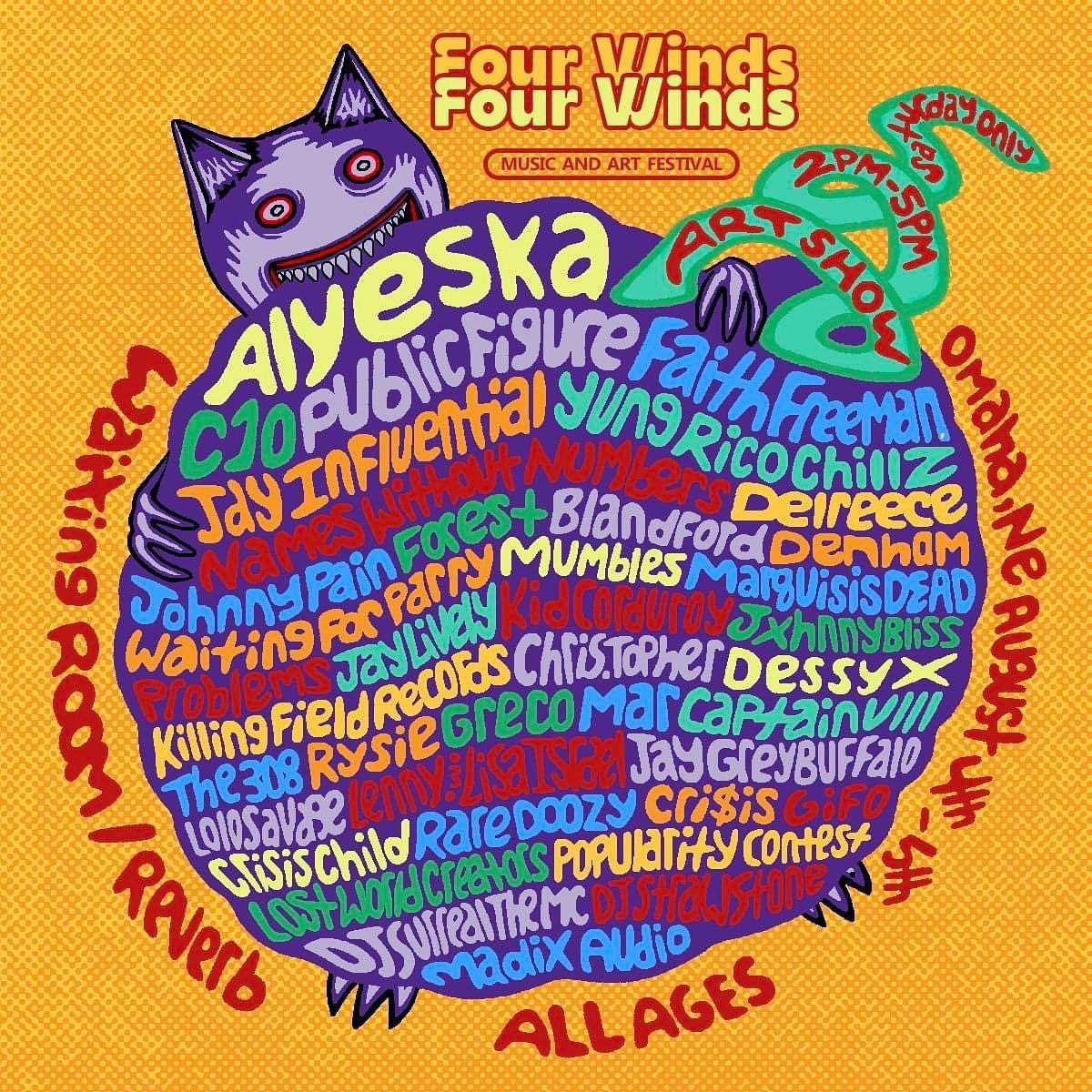 alienhead402's tweet image. FOUR WINDS FEST
OMAHA NE AUGUST 4TH/5TH
WAITING ROOM/REVERB LOUNGE. 
SEE YOU THERE!! 🍃🍃🍃🍃