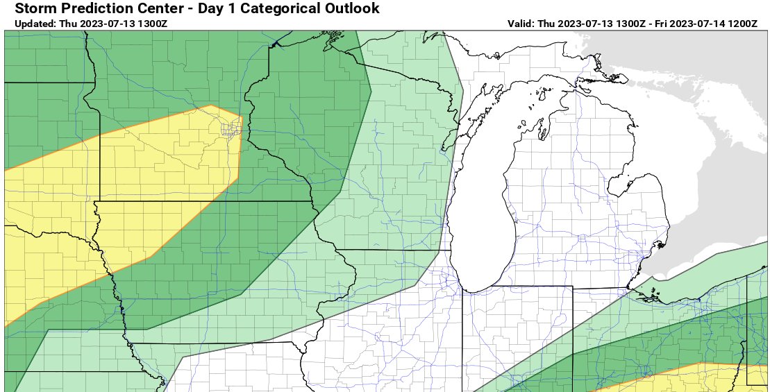 A bit higher risk of severe weather in the cities and southern Minnesota. Looks to be mostly this evening/overnight. https://t.co/hofigBUWOY