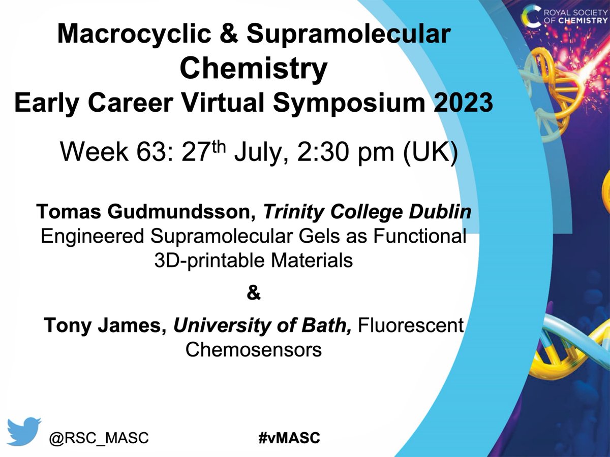 RSC_MASC (@rsc_masc) on Twitter photo Join us for the next vMASC seminar - 27th July 14.30 (UK) - join us for two great talks from Thomas Gudmundsson <a href="/TomasAGudmunds/">Tómas A. Guðmundsson</a>, Trinity College Dublin on Engineered Supramolecular Gels, and Tony James <a href="/chemosensors/">Tony James</a>, UoBath, on Chemosensors! Sign up tinyurl.com/49pnmsjb Join us for the next vMASC seminar - 27th July 14.30 (UK) - join us for two great talks from Thomas Gudmundsson <a href="/TomasAGudmunds/">Tómas A. Guðmundsson</a>, Trinity College Dublin on Engineered Supramolecular Gels, and Tony James <a href="/chemosensors/">Tony James</a>, UoBath, on Chemosensors! Sign up tinyurl.com/49pnmsjb