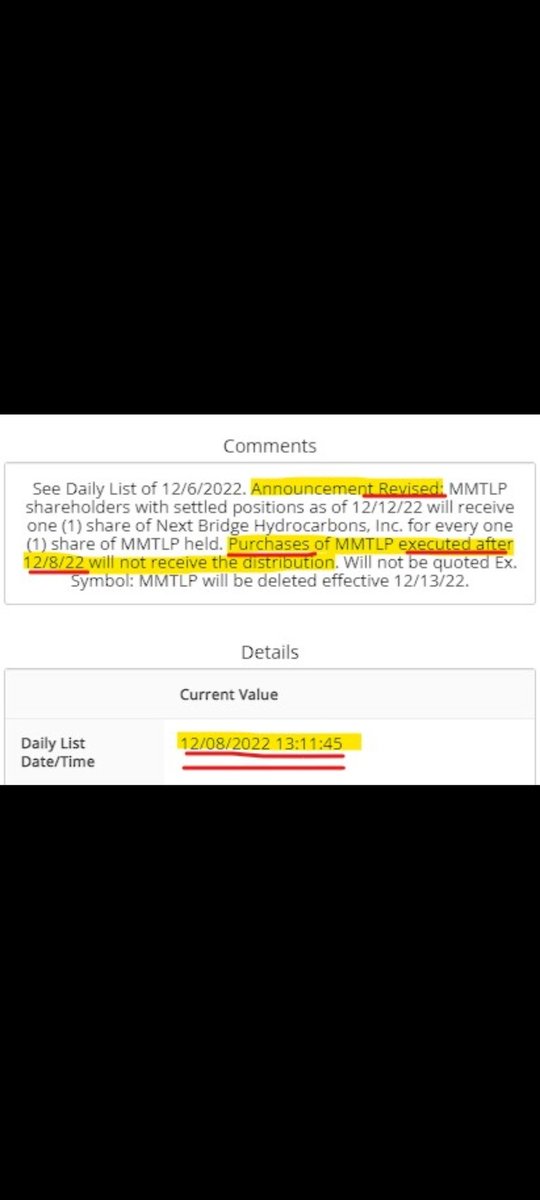 It's strange that the 1 thing clear from BOTH $MMTLP Corporate Actions is that (Purchases of MMTLP executed after 12/8/22 will not receive the distribution.) Yet, according to <a href="/FINRA/">FINRA</a> that's the reason they give for the U3 halt. What are the other reasons? <a href="/FBIWFO/">FBI Washington Field</a> <a href="/SECGov/">U.S. Securities and Exchange Commission</a>