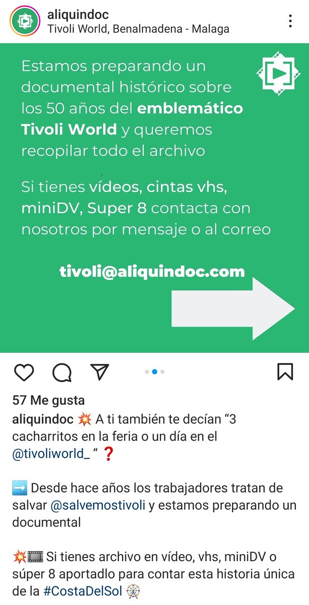 Llamamiento a todas las personas que tengan imágenes en vídeo de <a href="/TivoliWorld/">Tivoli World</a>. Una productora malalgueña <a href="/aliquindoc/">Aliquindoc</a> está preparando un documental del parque y necesita tus imágenes. Se las envías, las digitalizan y te devuelvenel original con una copia de la digitalización