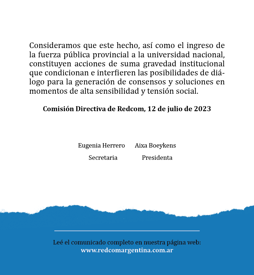 REDCOM repudia el ingreso policial a la Universidad Nacional de Jujuy.

Comunicado completo: redcomargentina.com.ar/redcom-manifie…