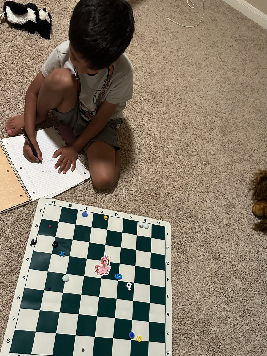 BarbaraRoblesMD's tweet photo. My 5yo got a intro to chess lesson by dad &amp; now he’s teaching me 🥰 

He’s testing me,  taking notes 😂 &amp; yes, the unicorn was the queen
#Parenting #followtheirlead https://t.co/qGaZkZ4xcw