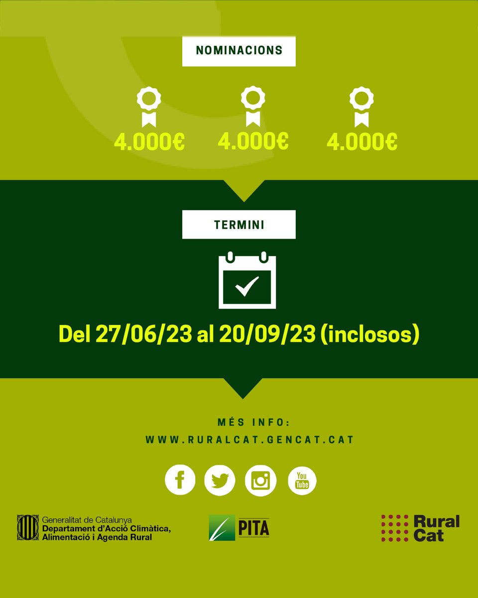 LeaderRGB's tweet photo. 🏅@agriculturacat convoca els Premis a la Innovació Tecnològica Agroalimentària 2023
✅ Els #PremisPITA impulsen la innovació i la recerca tecnològica aplicada al sector agroalimentari per tal de donar viabilitat.
👉 Candidatures fins 20/9
ℹ https://t.co/ugP2xQ9Pck
@ruralcat https://t.co/zxONQXSGrh