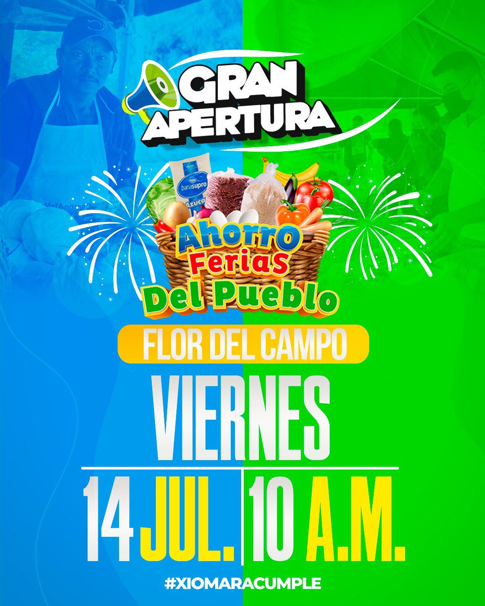 banasuprohn's tweet photo. ¡Atención familias de la Flor del Campo! 
Gracias al apoyo de la Presidenta @XiomaraCastroZ, este viernes 14 de julio llega la Ahorro Feria del Pueblo a la colonia Flor del Campo con miles de productos a precios increíbles. 
Lugar: Contiguo al campo de fútbol de grama sintética. https://t.co/1Sx7APRrn5