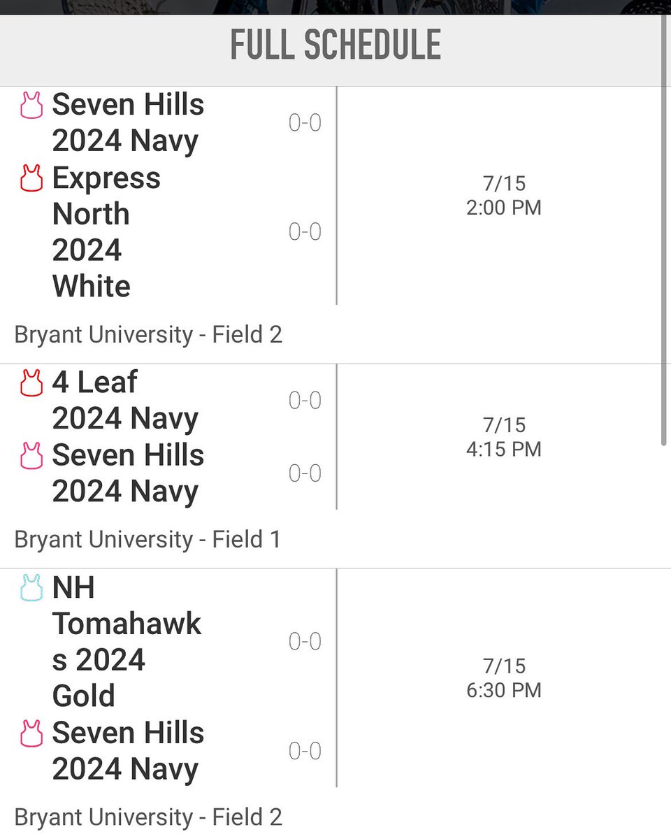 Nickugolini8's tweet photo. This is my schedule for the ocean state showdown this weekend. Last one of the summer! #sevenhills 2024 Navy! #11 https://t.co/xYWVM4nR2v