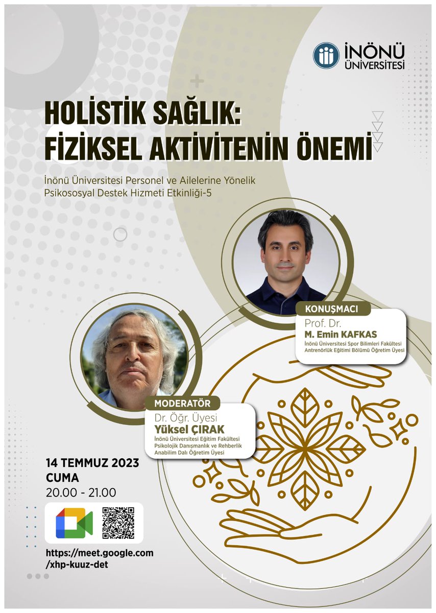 Beşinci etkinliğimizi "Holistik Sağlık: Fiziksel Aktivitenin Önemi" gündemiyle gerçekleştiriyoruz. İlgili bütün mensuplarımızı ve ailelerini çevrimiçi etkinliğimize davet ediyoruz. 

Etkinlik linki: meet.google.com/xhp-kuuz-det 
Etkinlik zamanı: 14 Temmuz Cuma 2023 Saat: 20:00 - 21:00