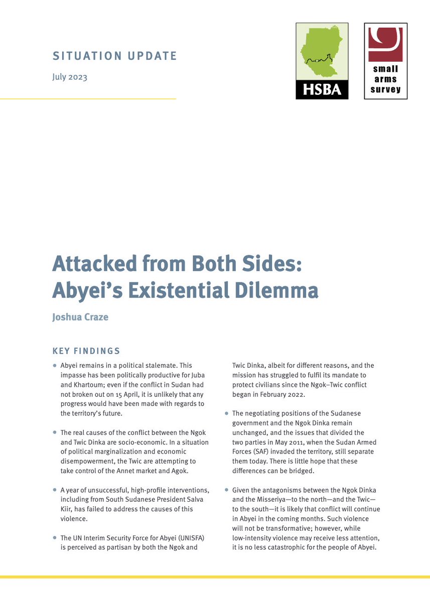 I have a report out on the situation in #Abyei, a contested territory on the #Sudan-#SouthSudan border, with <a href="/SmallArmsSurvey/">small arms survey</a> 

smallarmssurvey.org/resource/attac…