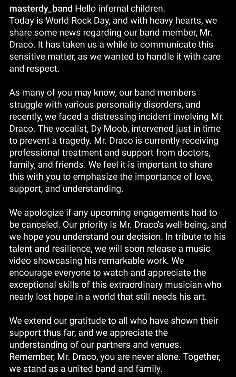 #SupportForMrDraco #UnbreakableBond #Borderline #tbdl #guitarplayer #metalmusic #symphonicmetal #MasterDy #DMF24 #artistsmentalhealth