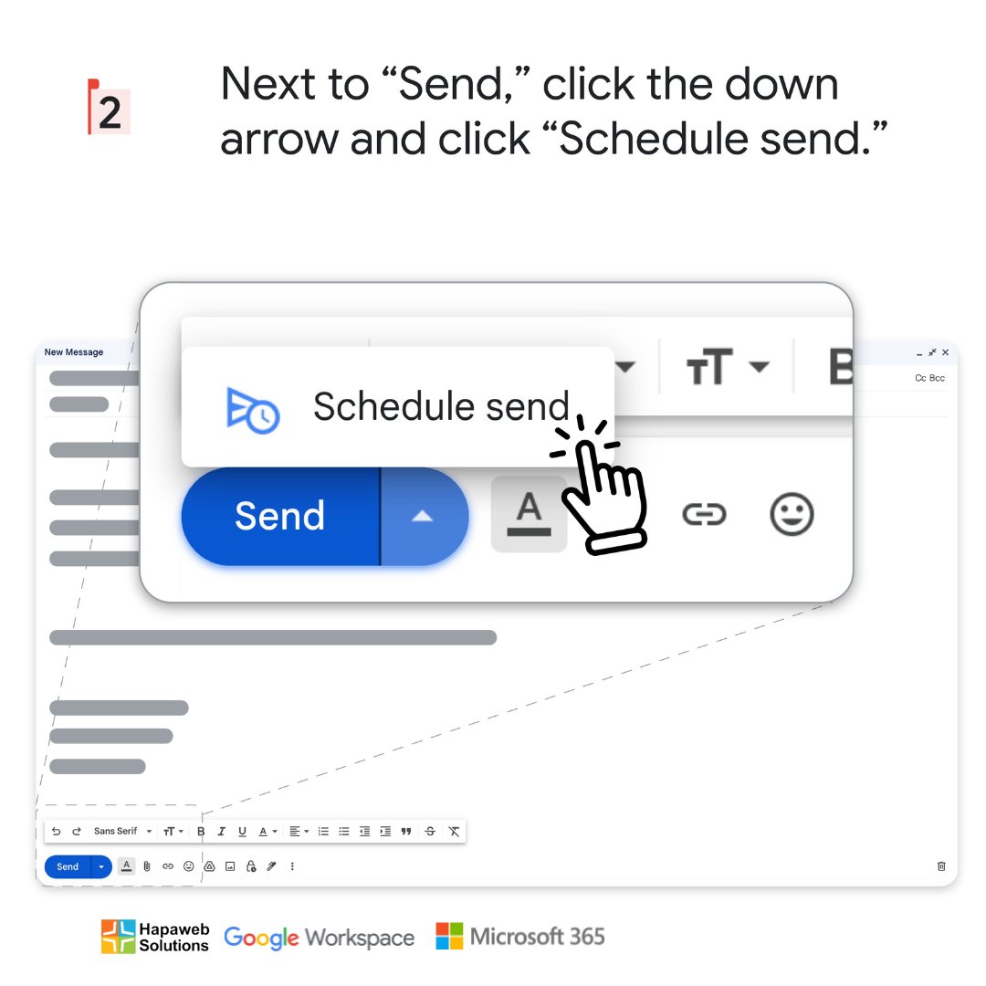 hapaweb's tweet photo. Tired of late-night email drafts?
Take charge with Gmail's secret weapon: Email Scheduling! 🚀💪 
Plan your messages ahead, stay organized, and conquer your inbox like a pro.🌟📩 

#EmailScheduling #ProductivityBoost #Hapawebsolutions #Gmail #Googleworkspace https://t.co/R3rtgqgtMg