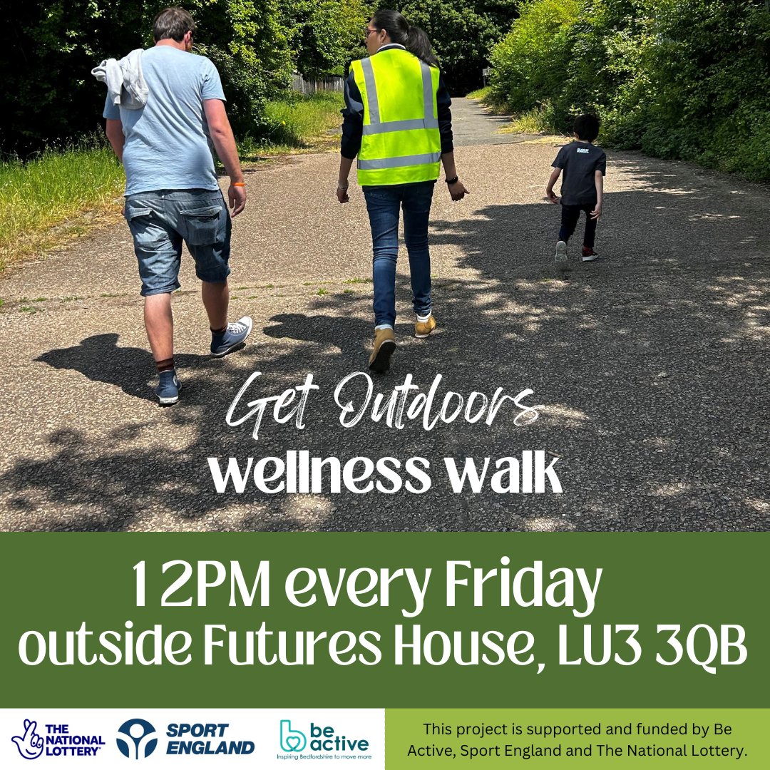 Join us this Friday for our weekly wellness walk!
.
This Friday at 12:00pm starting from outside Futures House, up along the River Lea, up to Marsh House and back to Futures House. 
.
 #getoutdoorsgroup #MFFcommunity #whatsoninluton #thingstodoinluton