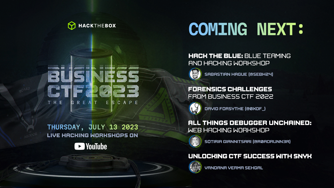 hackthebox_eu's tweet photo. Have you joined the #BusinessCTF23 livestream yet?
🏃♂️ You better hurry because @HagueSabastian, @0xdf_, @RoadRunnerHacks, and @snyksec are next to share their #hacking insights!
🎙️ Join us: https://t.co/gHNubzBD8t
#HackTheBox #HackingWorkshop #Cybersecurity https://t.co/dGhsnkwE41