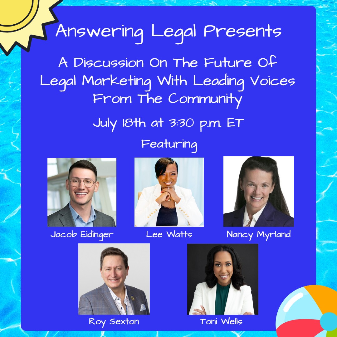 I'll be discussing AI's role in the future of law firm marketing at <a href="/AnsweringLegal/">Answering Legal</a>'s Summer Reboot Camp next Tuesday, July 18.

It's free! Sign up here: bit.ly/3XPP62o

#LegalMarketing #LawFirmLeaders