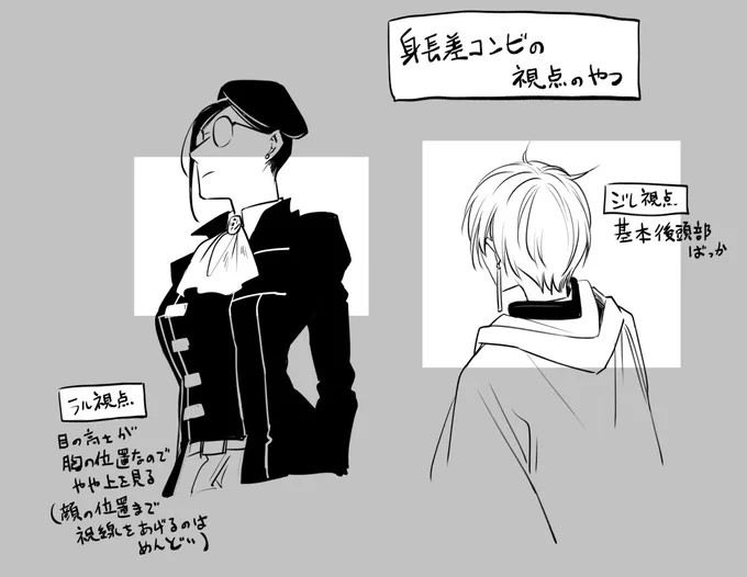 以前見かけた、身長差コンビはお互い相手のどこを見ているのか、というやつ。
「相手のことを思い浮かべてください」と言われて、真っ先にラルの後頭部が浮かぶジレと、先に「隊長!」って呼ばれる声が出てきて後からジレの顔が追いついてくるラル。 