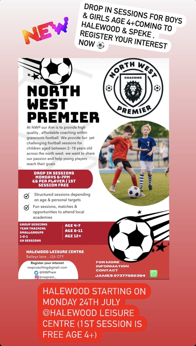 Competition ** 
Follow us <a href="/NWPrem/">North west premier</a> like this post &amp; share for a chance to win a months coaching at our Halewood set up ⚽️