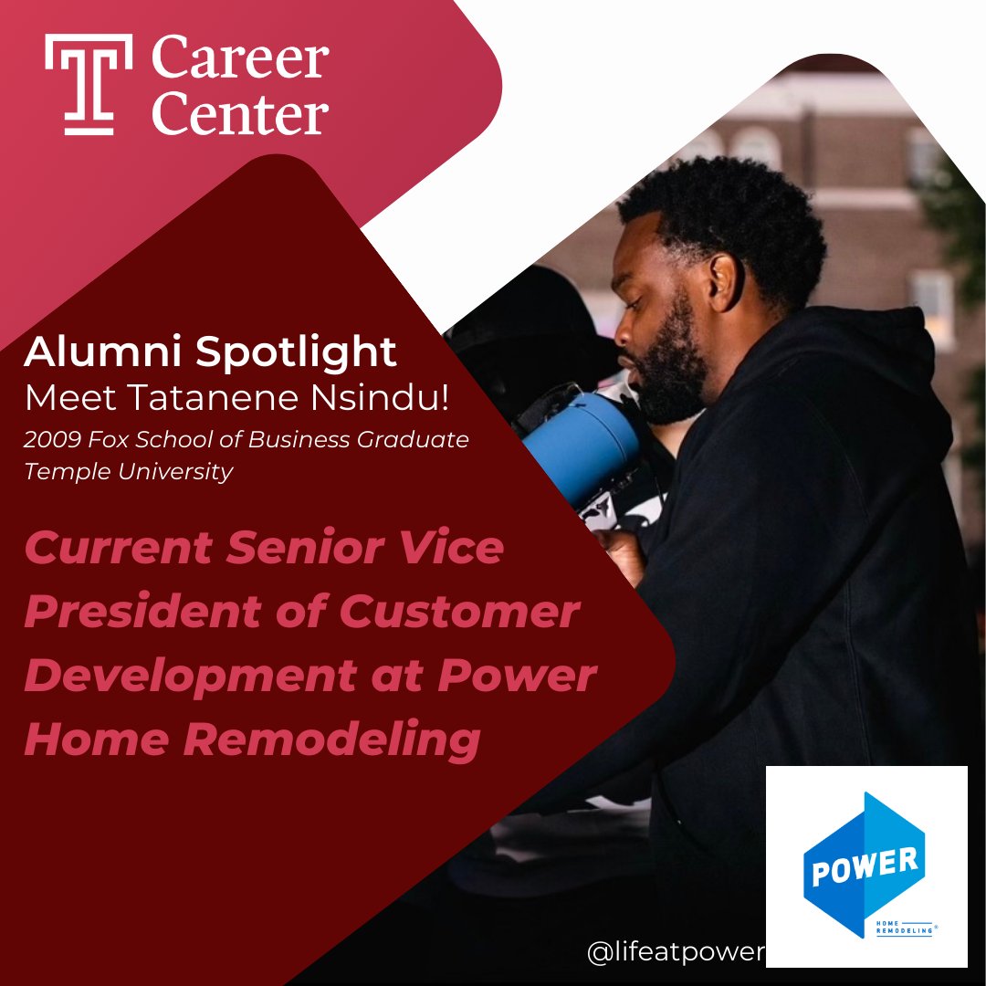 TempleCareers's tweet photo. Meet Tatanene “Tat” Nsindu! A 2009 Temple University Alumni from the Fox School of Business! See how his experience at Temple University helped him land his dream job with Power Home Remodeling. #lifeatpower #TempleOwls #templemade #templeuniversity #cherryon #careergoals. https://t.co/FoxllRkoD8