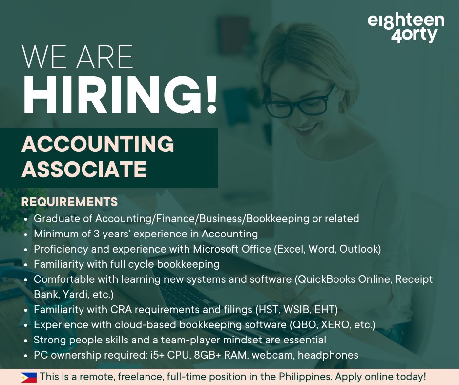 1840andCompany's tweet image. We are presently looking for an experienced Accounting Associate based in the Philippines. If you have a deep understanding of accounting principles and procedures, learn more and apply here 👉 bit.ly/3XPHpsW
 
#AccountingAssociate #remotework #freelancer #Philippines