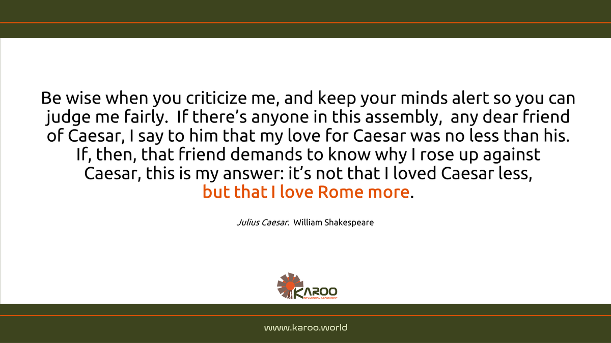 InfluentialLea1's tweet photo. @MotsohiThabang '...why I rose up against Caesar, this is my answer: it’s not that I loved Caesar less,  but that I love Rome more.'
Julius Caesar. William Shakespeare https://t.co/pGOWDITP7P