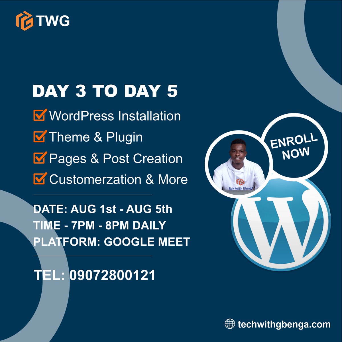techwithgbenga's tweet image. 🌐 Are you eager to learn website design and development from scratch?
🗓️ Training Date: Aug 1st - Aug 5th
⏰ Time: 7PM - 8PM WAT Daily
🌍 Venue: Online
To register join WhatsApp group: chat.whatsapp.com/DAcIYuoKKcS2Fx…
#WebsiteDesignTraining #WebDevelopmentWorkshop #techwithgbenga