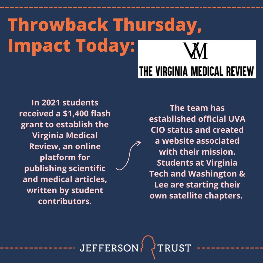 jefferson_trust's tweet photo. Throwback Thursday, Impact Today πΆπ· Visit the Virginia Medical Review at: https://t.co/fHgibKCgtd
#grantproject #flashgrant #grantfunding #impactUVA #jeffersontrust #UVA #grants #grantseekers #throwbackthursday #tbt https://t.co/64OFEm79nV