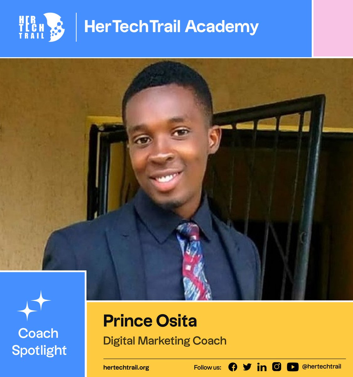 hertechtrail's tweet photo. Look who made it to our coaches spotlight this week! 🥳
Prince Osita is a digital marketing strategist with experience in executing effective promotion campaigns.
Currently, he volunteers as a coach in HerTechTrail Academy
...
1/2
#coachesspotlight #HTTA https://t.co/AQlhf17XJh