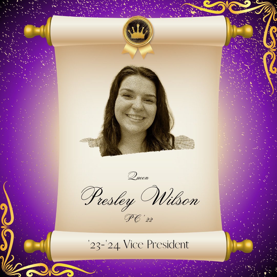 AlphaPsiQueens's tweet photo. Next up on our Executive Board is our 2023-24 Vice President: Presley Wilson!👑 https://t.co/ACi7KQMyLq