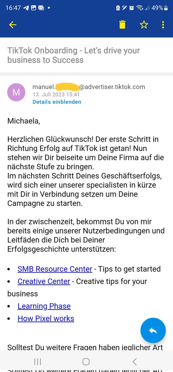 Gerade mit Manuel von #TikTok aus Portugal ein tolles Gespräch gehabt. Danke lieber Manuel.

Mega mein #Unternehmen auf eine andere Stufe führen ...  🥰