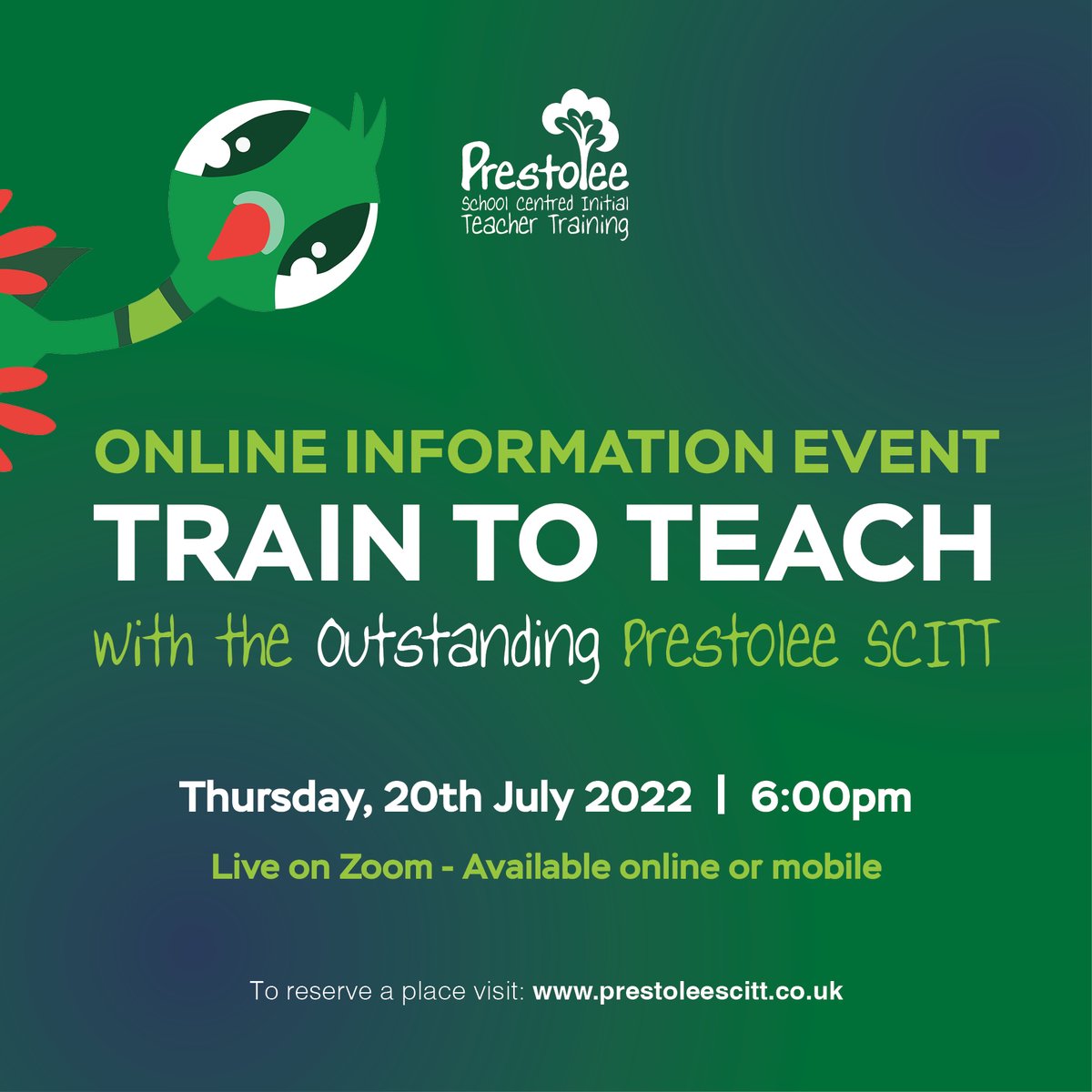 Have a question about training to teach?

Join us online next Thursday, 20th July at 6pm and find out about Prestolee SCITT and our training programme in Greater Manchester, Merseyside and Oldham.

Book your place now at prestoleescitt.co.uk/events

#SCITT #traintoteach