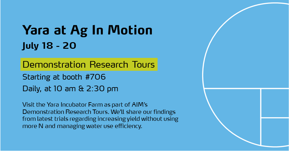 YaraWesternCdn's tweet photo. Wondering how to increase yield without more N or how to improve water use efficiency?
Join the Demonstration Research Tours at @AginMotion! Yara will share findings from our latest Incubator Farm trials. Tours start at booth 706 every day at 10 am and 2:30 pm.
#AIM23 #WestCdnAg https://t.co/aTwxjmGMCF