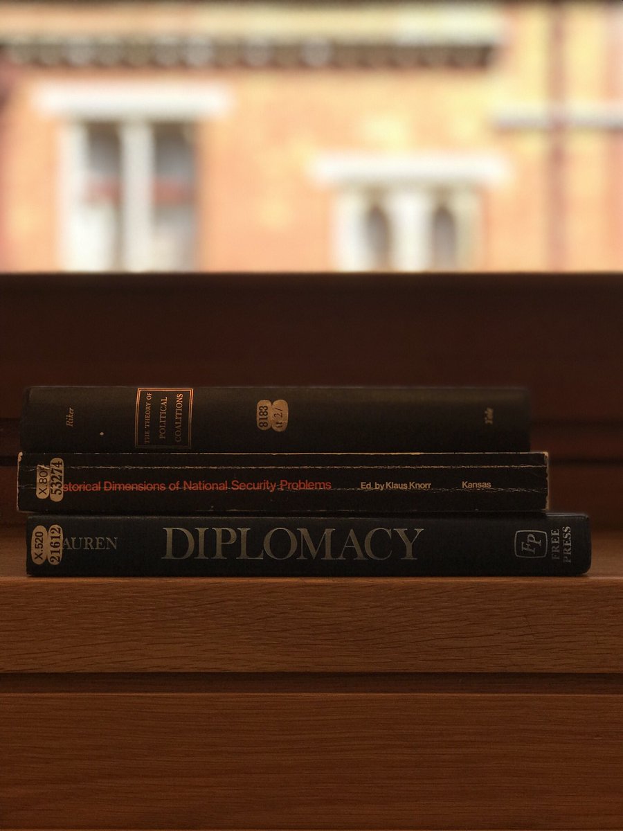 1) The Theory of Political Coalitions, 1962 (William H. Rikker) 

2) Historical Dimensions of National Security Problems, 1976 (Klaus Knorr)

3) Diplomacy: New Approaches in History, Theory, and Policy, 1979 (Paul Gordon Lauren)