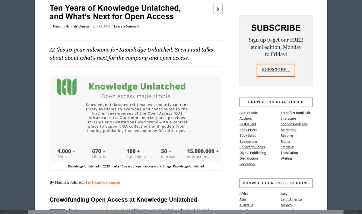 KUnlatched's tweet image. As #KnowledgeUnlatched reviews the last decade, Sven Fund, its senior director, reflects on the evolution of #OpenAccess, content released from paywall constraints, the fragmented publishing marketplace, funding model sustainability, library cost savings 
ow.ly/2XtM50PaCn9